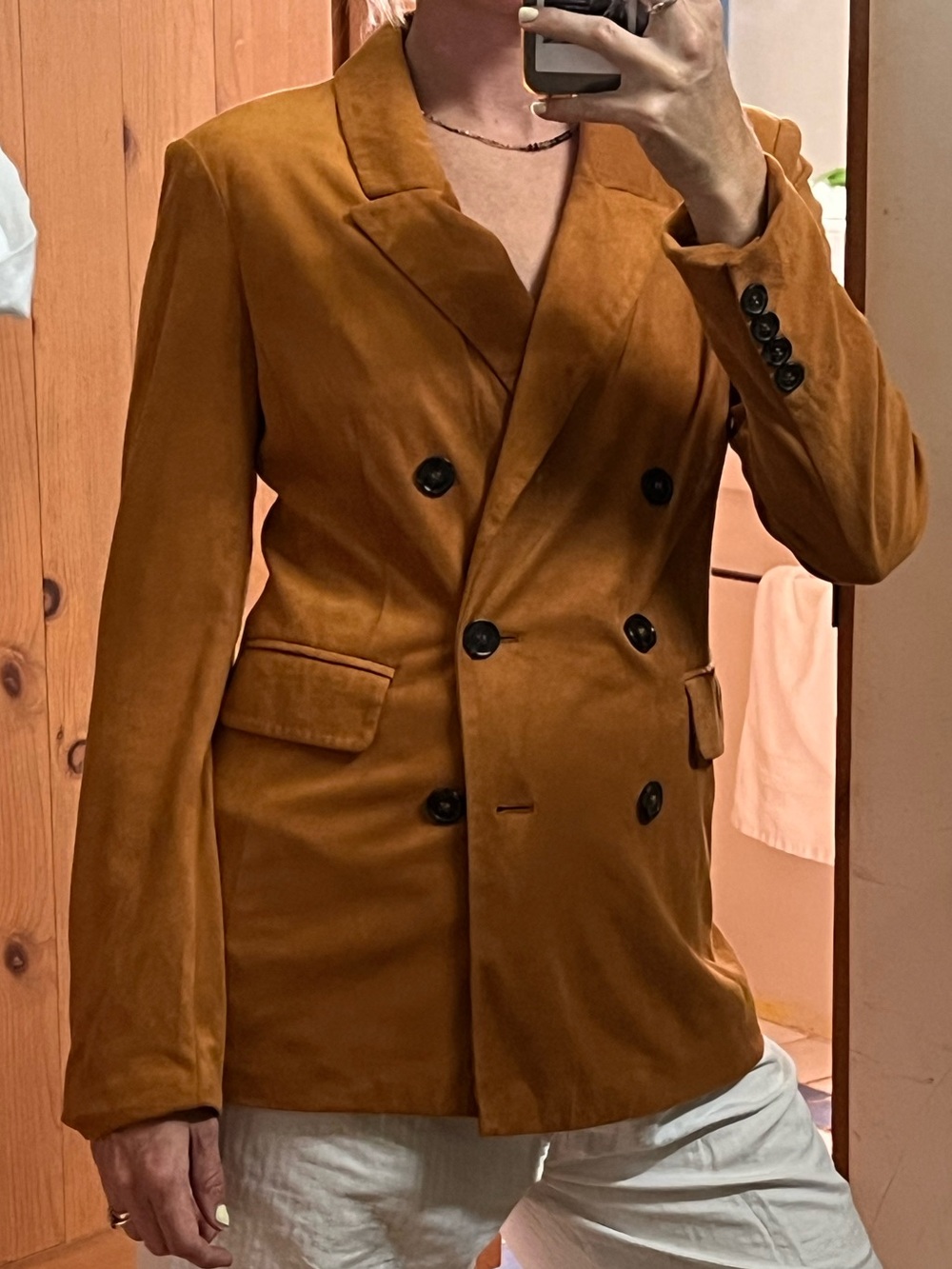 bagatelle Double-Breasted Faux-Suede Blazer in Burnt Orange